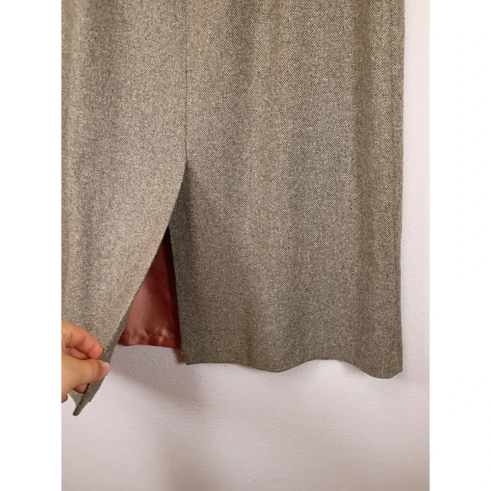 Dark Academia David Brooks Womens 14 Brown Wool Blend Tweed Midi Skirt Slit